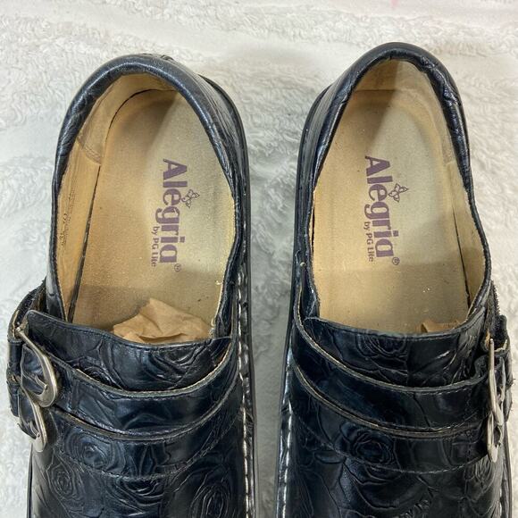 ALEGRIA ALI Floral Slip On ALL-571 Leather Women's Black Sz 10.5 Goth Core Punk - Picture 3 of 8